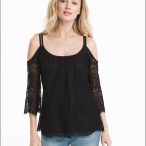 WHBM cold shoulder lace shirt